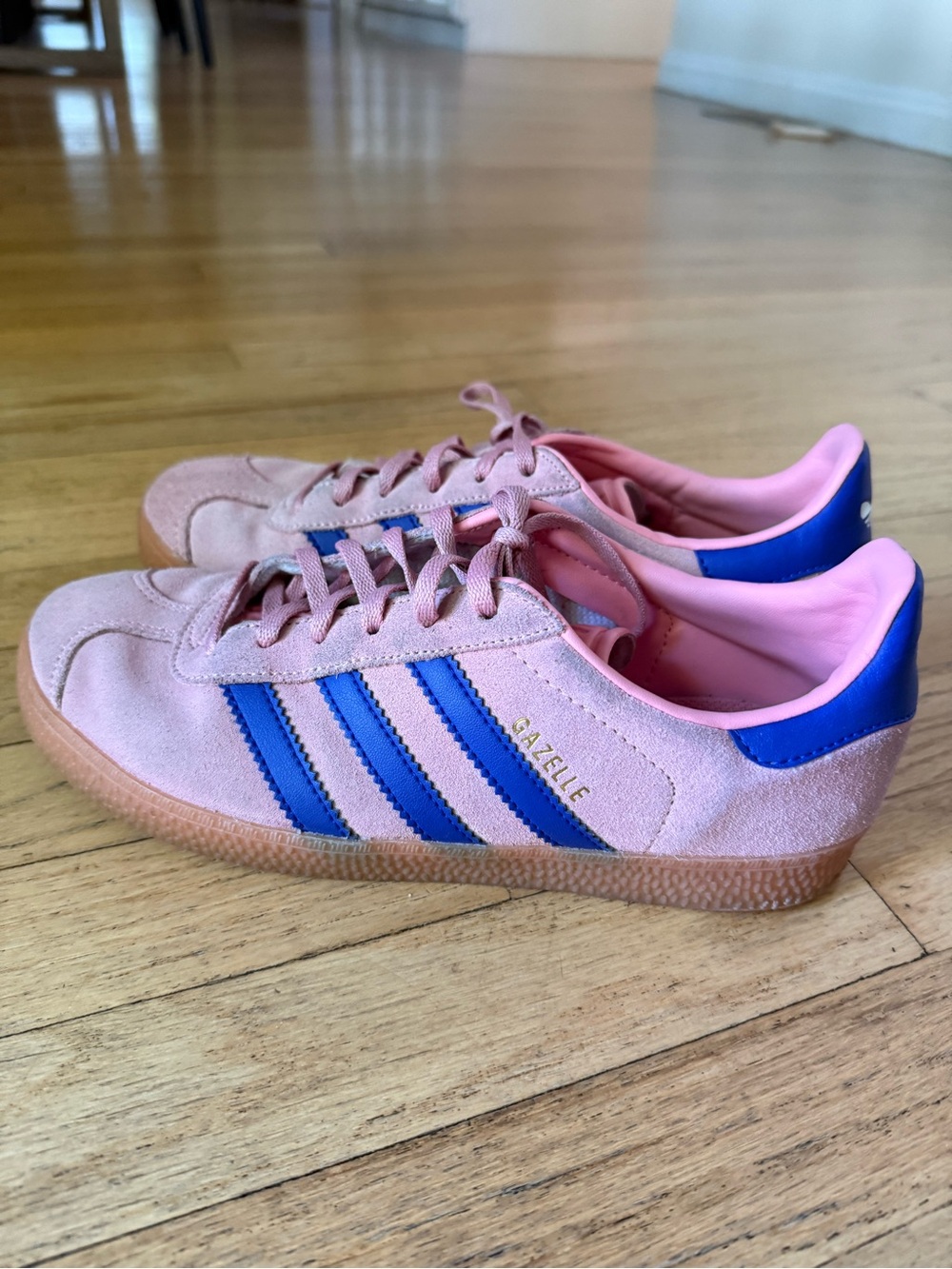 adidas Pink Suede Sneakers with Blue Stripes
